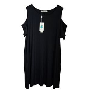 Nemidor Cold Shoulder Swing Dress Plus Size 24 Plus Size Black T-Shirt Pockets
